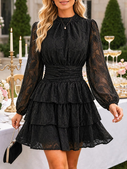 Wenrine Womens Long Sleeve Lace Mini Dress