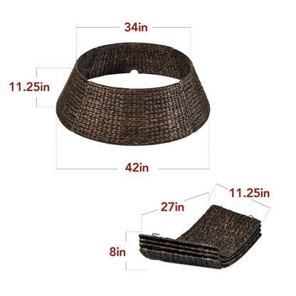 Best Choice Products 42in Christmas Tree Collar, Woven Hyacinth 4-Piece Holiday Rattan Tree Skirt Accessory for Home W/Cord Cut-Out - Chestnut