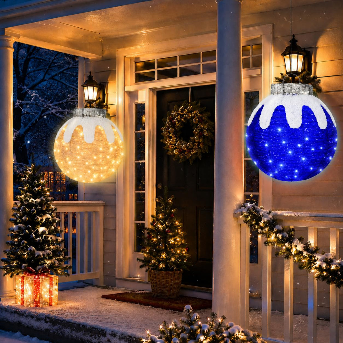2 Pcs Outdoor Christmas Ornaments, Lighted Pop-Up Holiday Ball Decoration with 160 LED Lights, 8 Light Functions, Lighted Collapsible Christmas Outdoor Decorations for Yard, Patio, Home