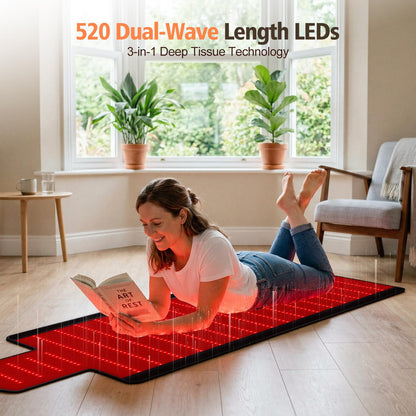 Red Light Therapy Mat for Full Body, 76.8'' X 33.4'' Red Light Therapy Blanket, 1370 (660nm & 850nm) Leds for Home Use, 3 Modes & Adjustable Timer, Premium Leather