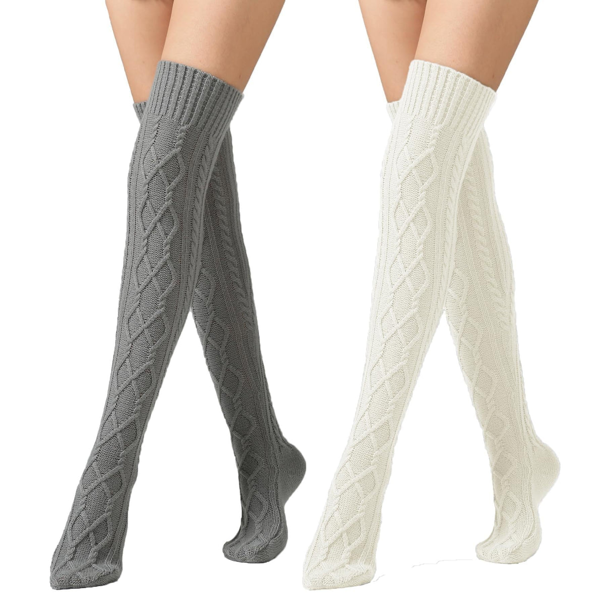 Leoparts Women's Cable Knit Thigh High Socks Over Knee Leg Warmer Stockings