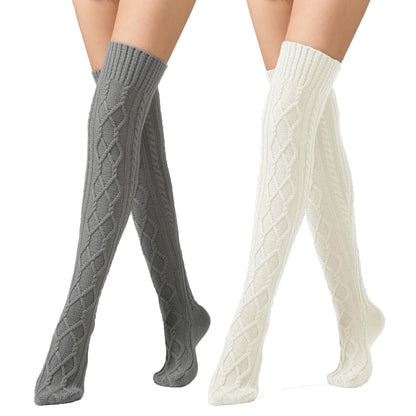 Leoparts Women's Cable Knit Thigh High Socks Over Knee Leg Warmer Stockings
