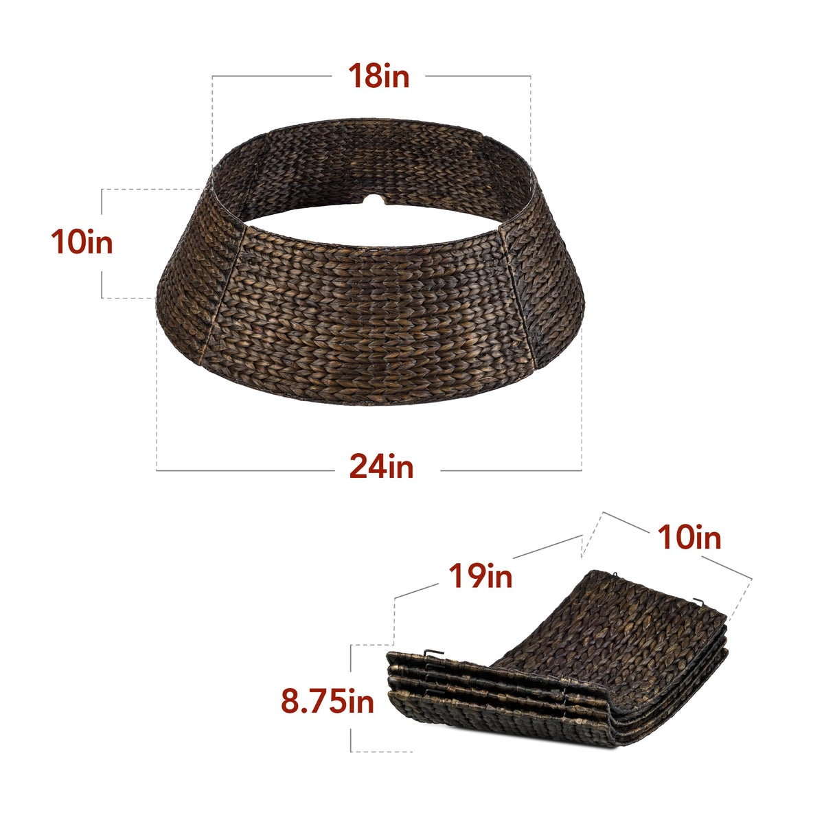 Best Choice Products 42in Christmas Tree Collar, Woven Hyacinth 4-Piece Holiday Rattan Tree Skirt Accessory for Home W/Cord Cut-Out - Chestnut