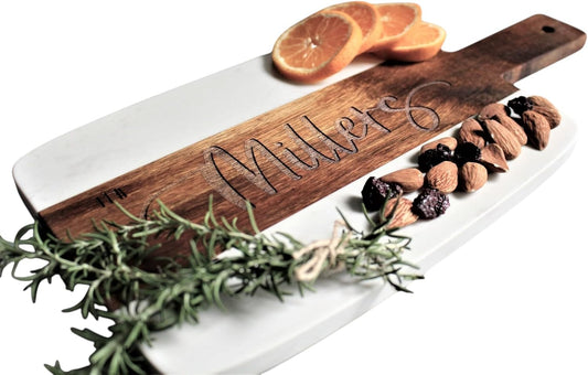 Personalized Marble and Acacia Wood Cutting Board