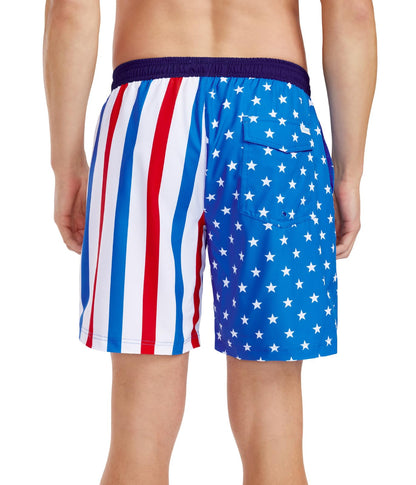 Tipsy Elves Men's Usa Swimming Trunks 7'' Inseam 4 Way Stretch Fabric W/Mesh Liner Swim Trunks for Men Bathing Suit