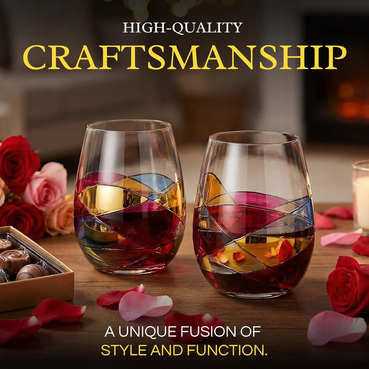 Artisanal Hand Painted Stemless Wine Glasses