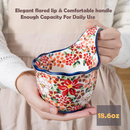 Alma Handpainted Microwavable Soup Bowl with Loop Handle 18.6Oz, Cereal Bowl with Handle