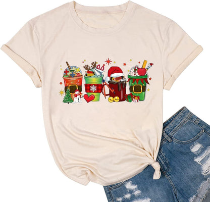 hcihgzr Christmas Shirts for Women Merry and Bright Christmas Shirt Xmas Tree Graphic Holiday T-Shirt Tops