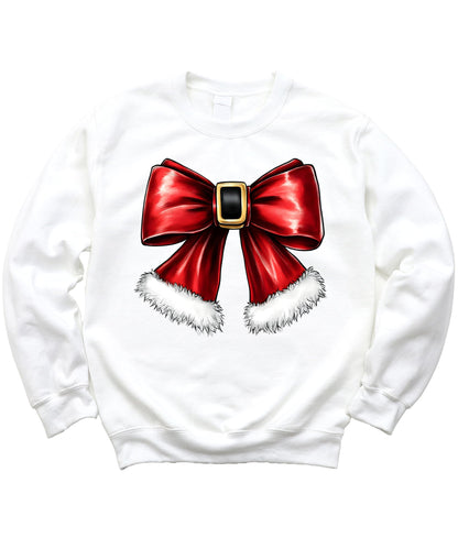 Olive Loves Apple Red Santa Bow Sweatshirt for Women Teens and Kids Christmas Holiday Pullover