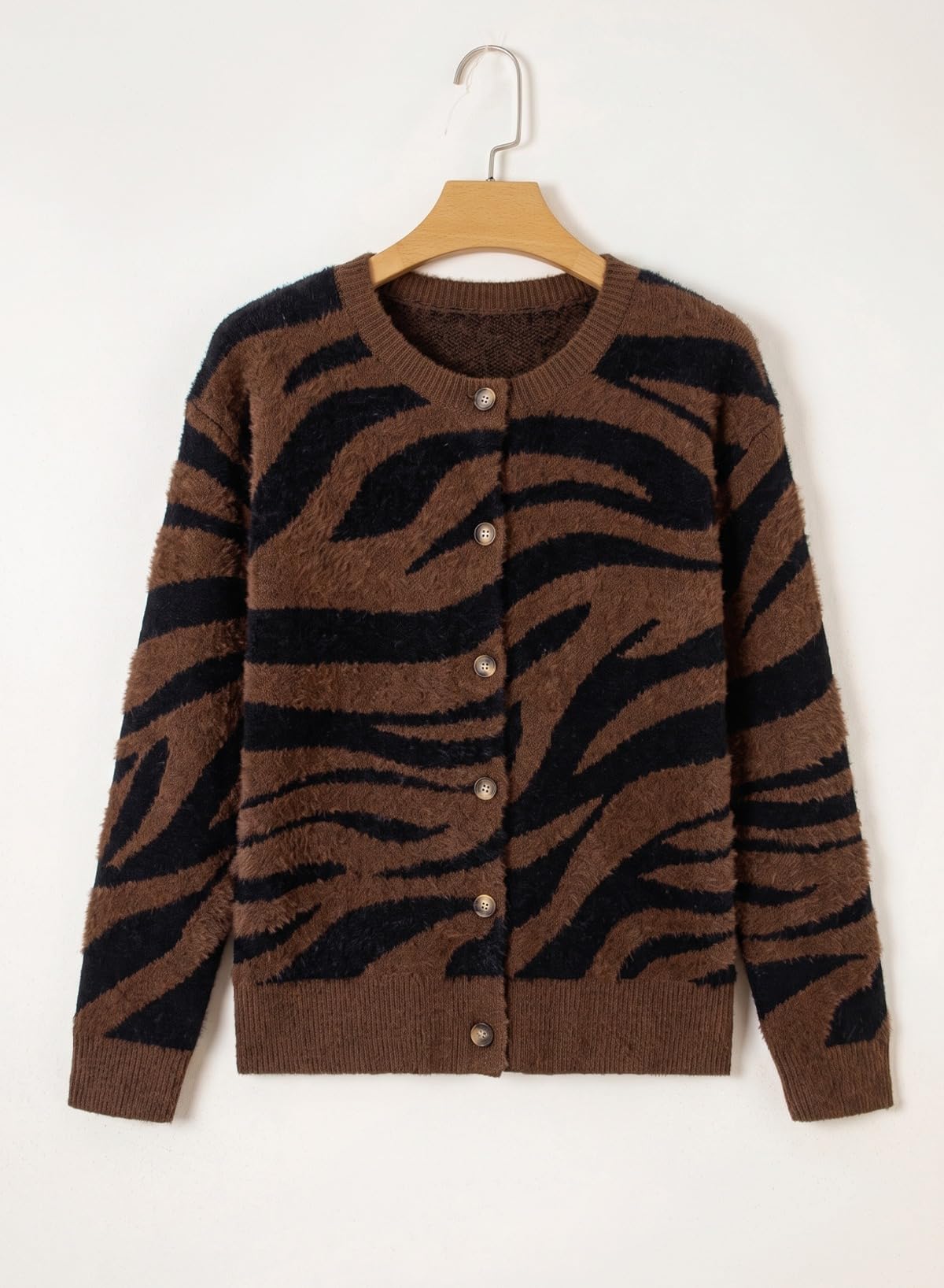 Sidefeel Women's Long Sleeve Crewneck Animal Print Cardigan Sweater