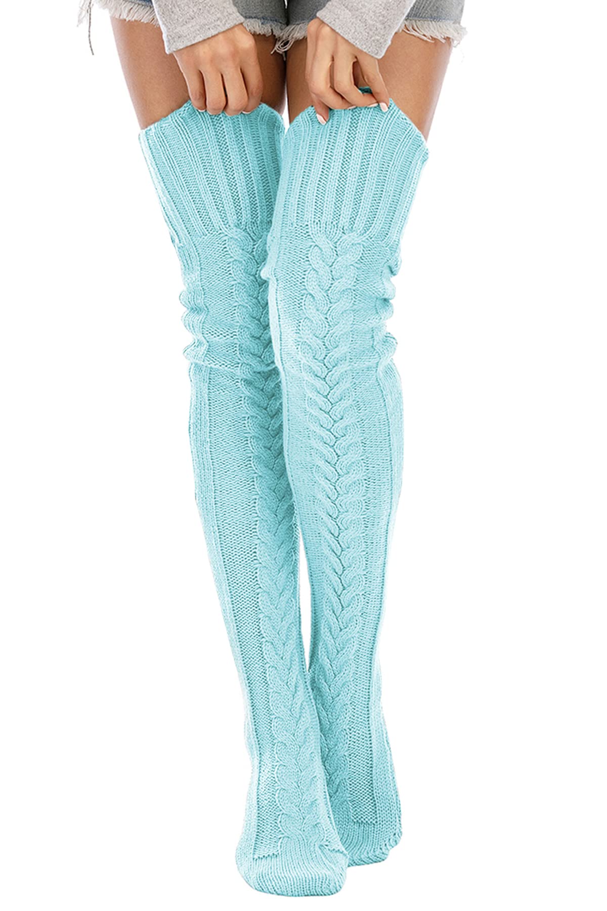 Leoparts Women's Cable Knit Thigh High Socks Over Knee Leg Warmer Stockings