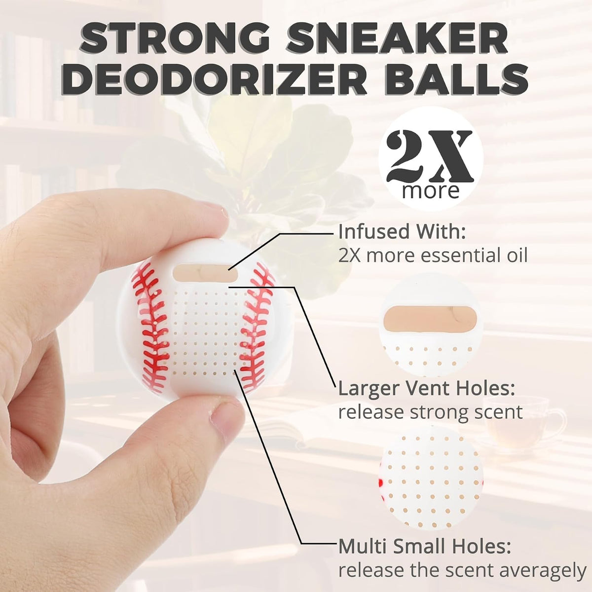 Knixmax Shoe Deodorizer Balls Odor Eliminator for Sneakers 6 Pack Baseball