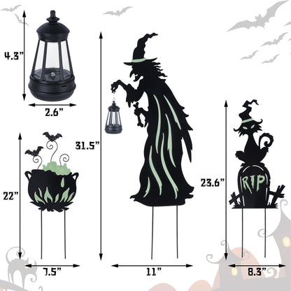 Prsildan 3 Pack Halloween Decorations Outdoor Solar Lighted Boo Yard Sign | Waterproof Metal Lawn Stakes, Solar-Powered, Bats, Cat & Ghost, for Front Yard, Porch, Garden, Spooky Halloween Party Decor