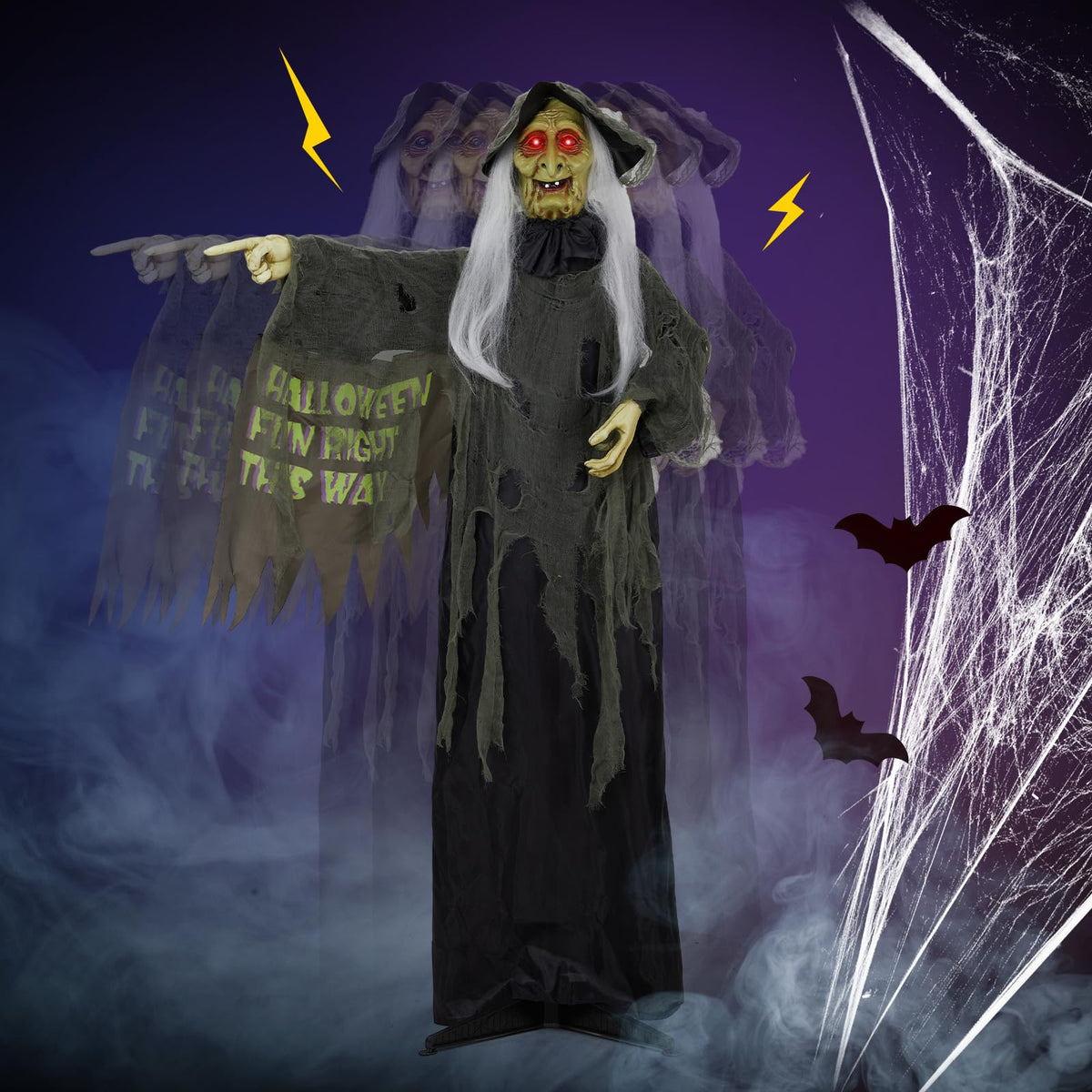Aw 9Ft Animatronics Flying Witch Hovering Broom Animated Ac 100V-240V Halloween Outdoor Decoration Motion Activated