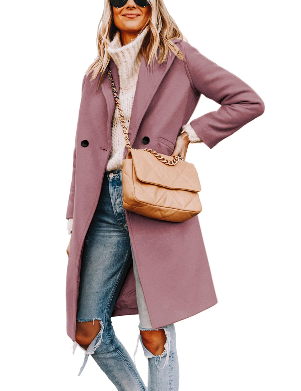 Women's Wool Coat Notch Lapel Double-Breasted Peacoat