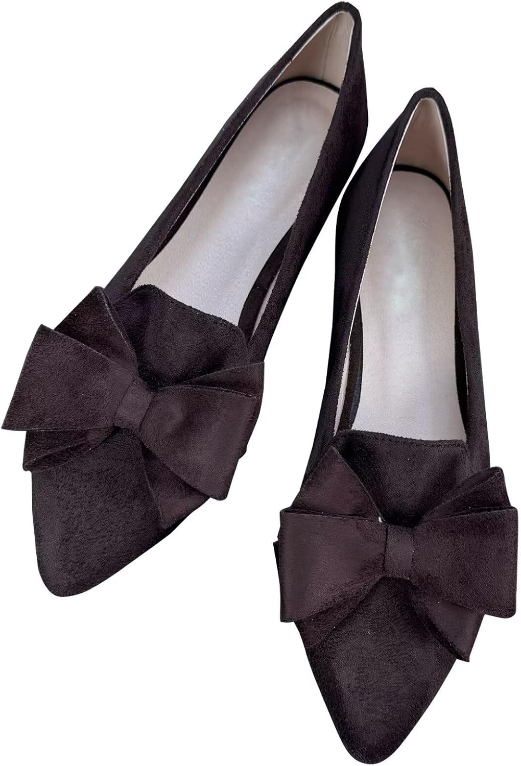 Stunner Womens Suede Bowknot Ballet Flats Pointed Toe Soft Dress Shoes