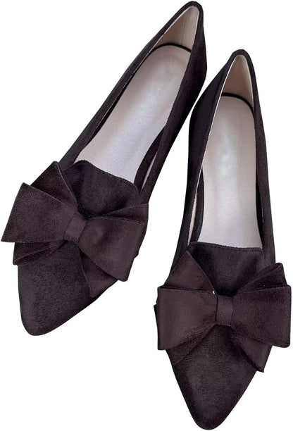 Stunner Womens Suede Bowknot Ballet Flats Pointed Toe Soft Dress Shoes