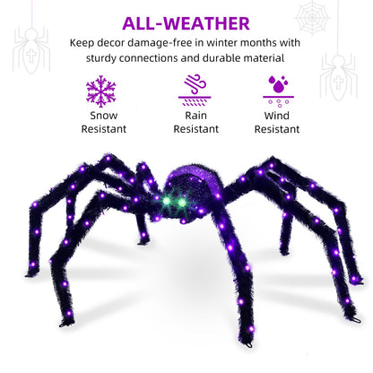 Halloween Decorations Outside Giant Spider - Hoyechi Outdoor Halloween Decor Lighted Spider 4.2Ft, Light Up Spider with 90 LED Lights, Ground Stakes, for Front Yard Porch Gardens Lawns Party