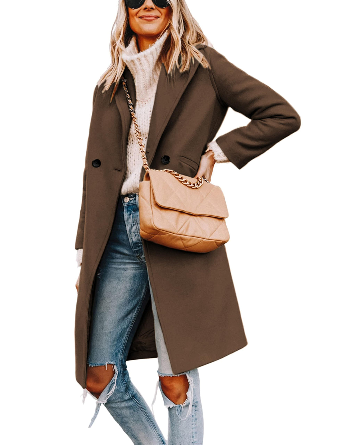 Women's Wool Coat Notch Lapel Double-Breasted Peacoat