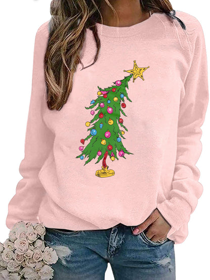 Christmas Sweatshirts for Women Cute Christmas Tree Graphic Long Sleeve Shirt Xmas Holiday Party Pullover Blouse