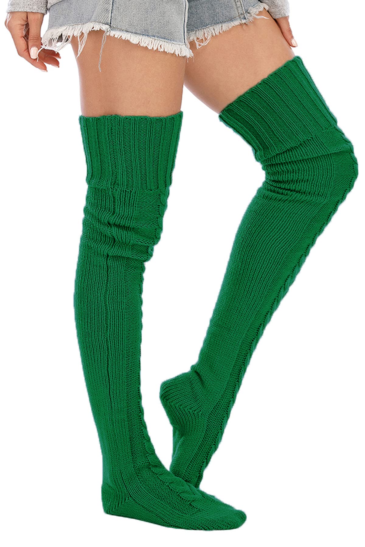 Leoparts Women's Cable Knit Thigh High Socks Over Knee Leg Warmer Stockings