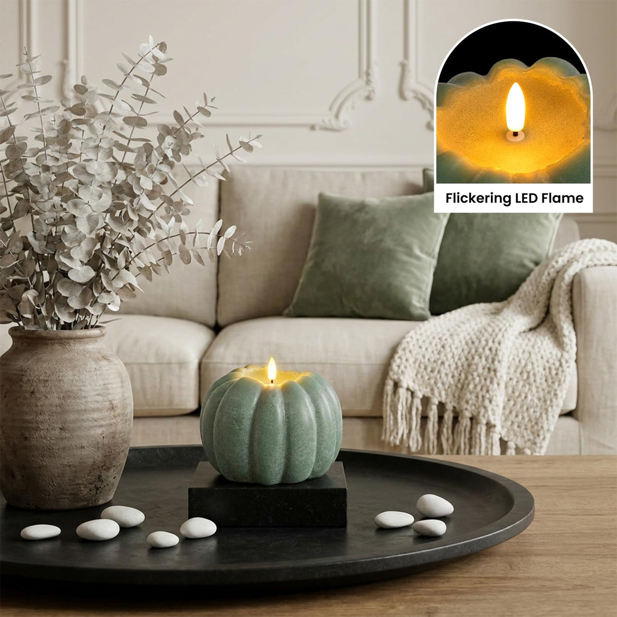 Fall Decor, Fall Decorations for Home - Flameless Pumpkin Candle with Timer Remote - Room Bedroom Table Farmhouse Decor for Halloween, Thanksgiving, Orange+white