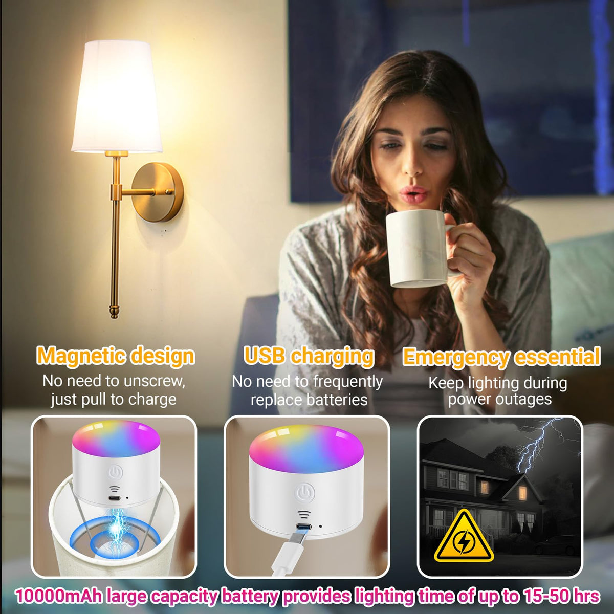 Yhcdlamp Battery Operated Wall Sconce Light with Remote Control, Dimmable Wall Sconce Set of 2