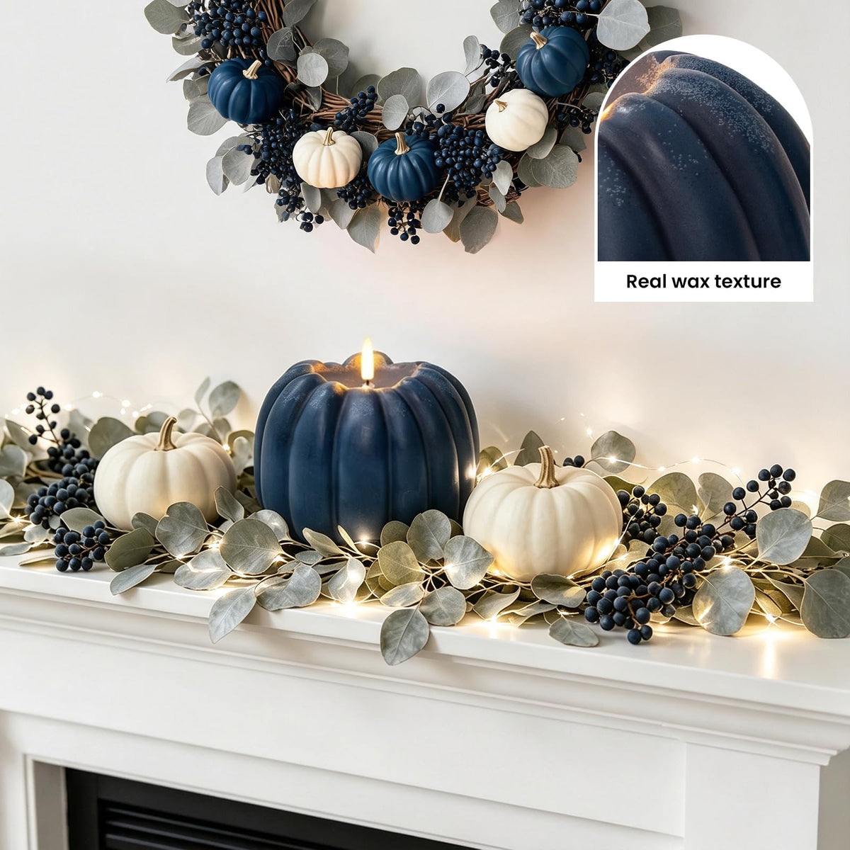 Fall Decor, Fall Decorations for Home - Flameless Pumpkin Candle with Timer Remote - Room Bedroom Table Farmhouse Decor for Halloween, Thanksgiving, Orange+white