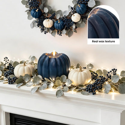 Fall Decor, Fall Decorations for Home - Flameless Pumpkin Candle with Timer Remote - Room Bedroom Table Farmhouse Decor for Halloween, Thanksgiving, Orange+white