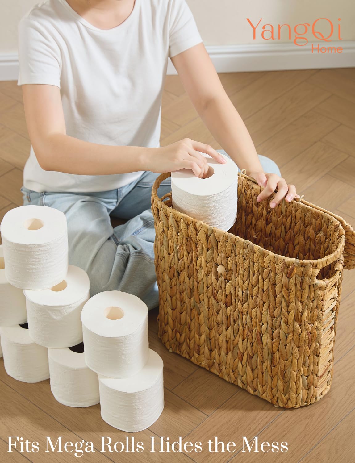 Yangqihome Toilet Paper Storage, Water Hyacinth Toilet Paper Storage with Lid