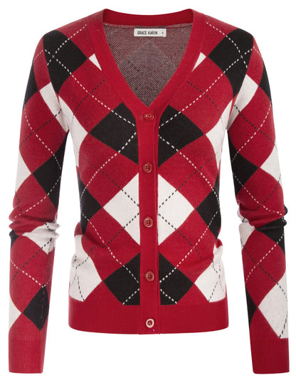 GRACE KARIN Cardigan Sweaters for Women - Argyle Sweater