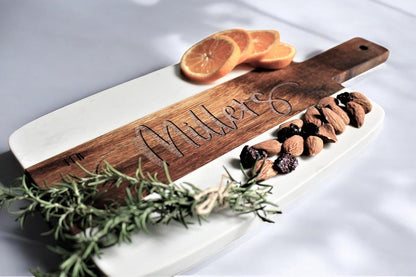 Personalized Marble and Acacia Wood Cutting Board