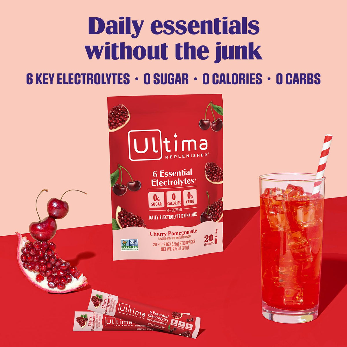 Ultima Replenisher Electrolyte Hydration Powder, Grape, 20 Count Stickpacks Pouch - Sugar Free, 0 Calories, 0 Carbs - Gluten-Free, Keto, Non-Gmo with Magnesium, Potassium