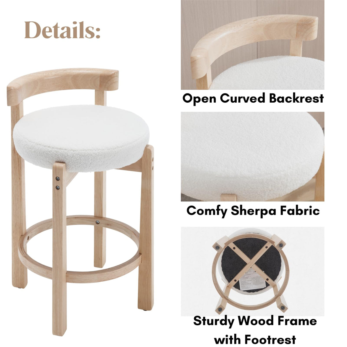 Lukealon Mid Century Linen Counter Stools Set of 4