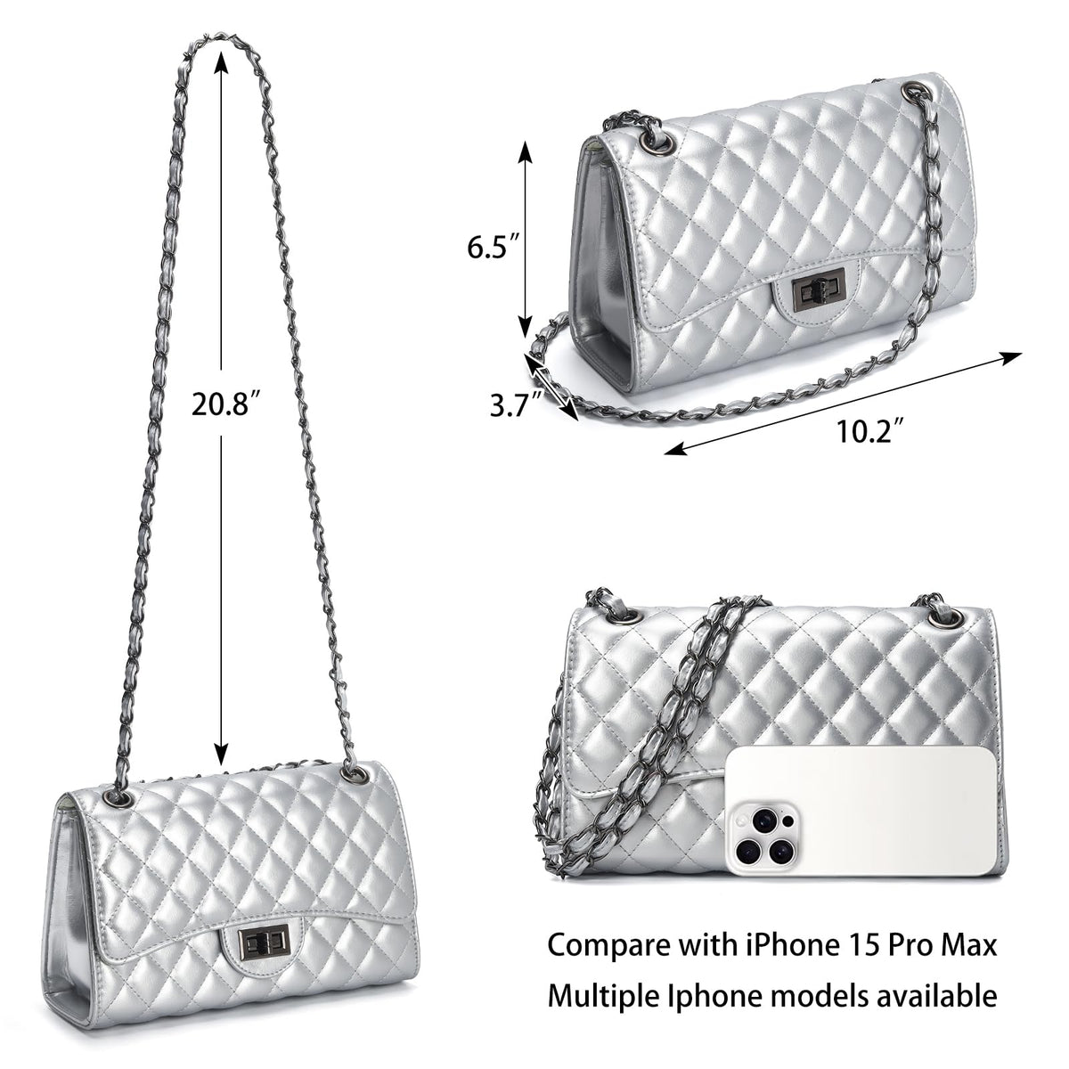 Quilted Leather Crossbody Bags for Women Trendy Ladies Shoulder Purse Satchel HandBag with Chain Strap