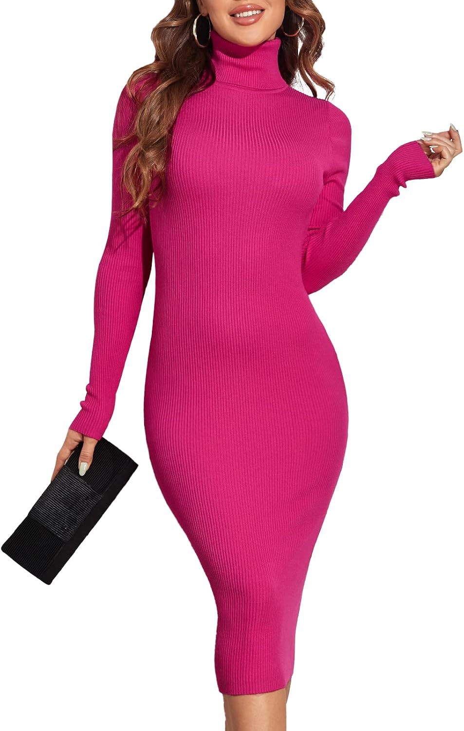 PrettyGuide Slim Fit Ribbed Knit Midi Dresses