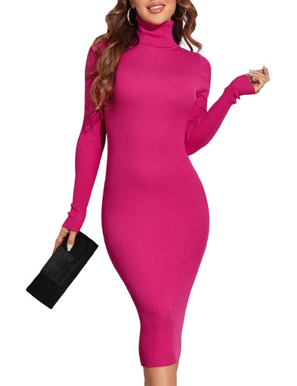 PrettyGuide Slim Fit Ribbed Knit Midi Dresses