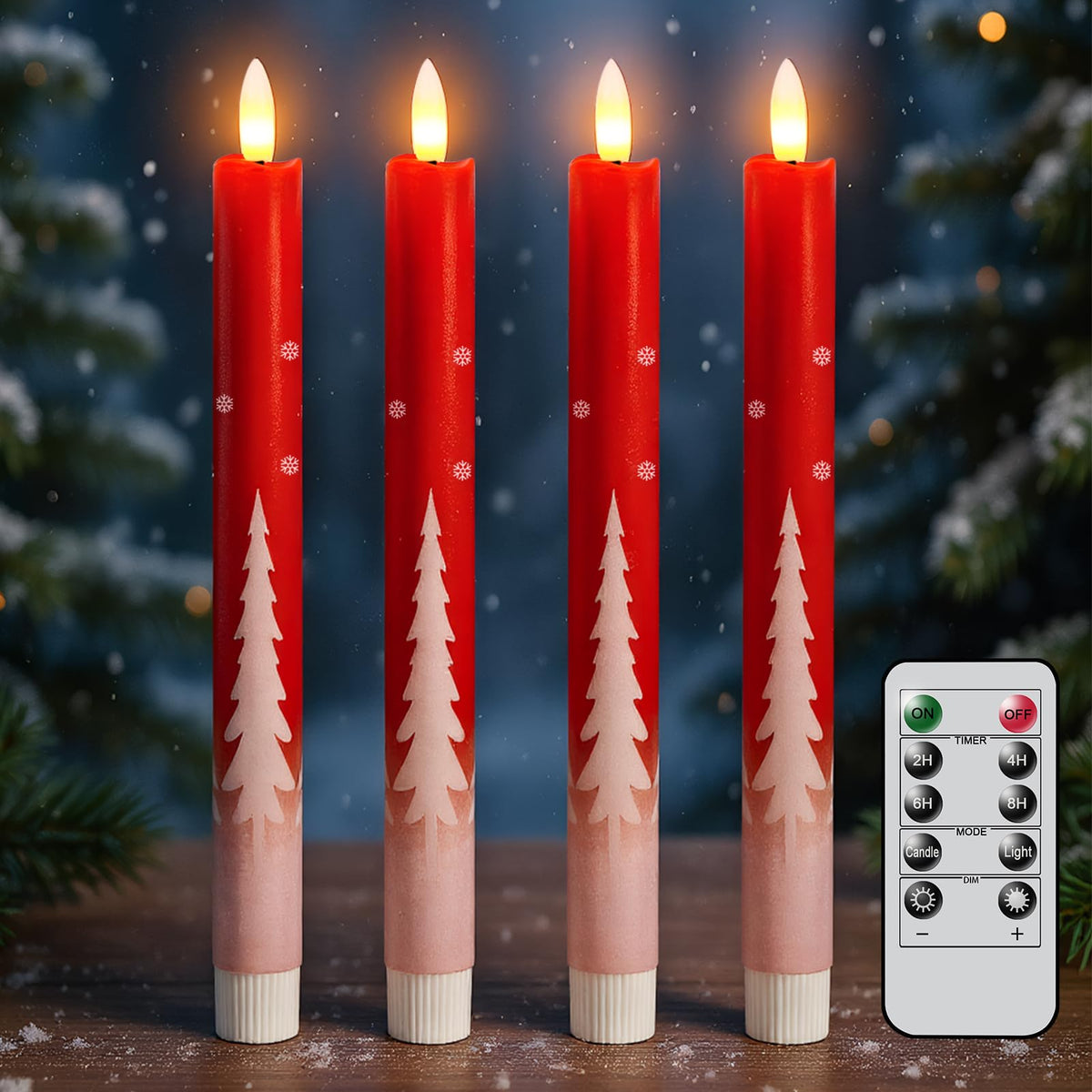Green Christmas Tree Flameless Taper Candles Battery Operated Remote Timer