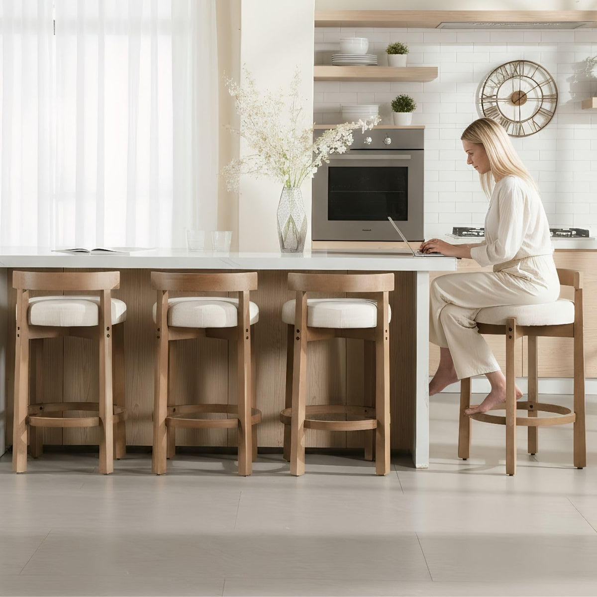 Lukealon Mid Century Linen Counter Stools Set of 4
