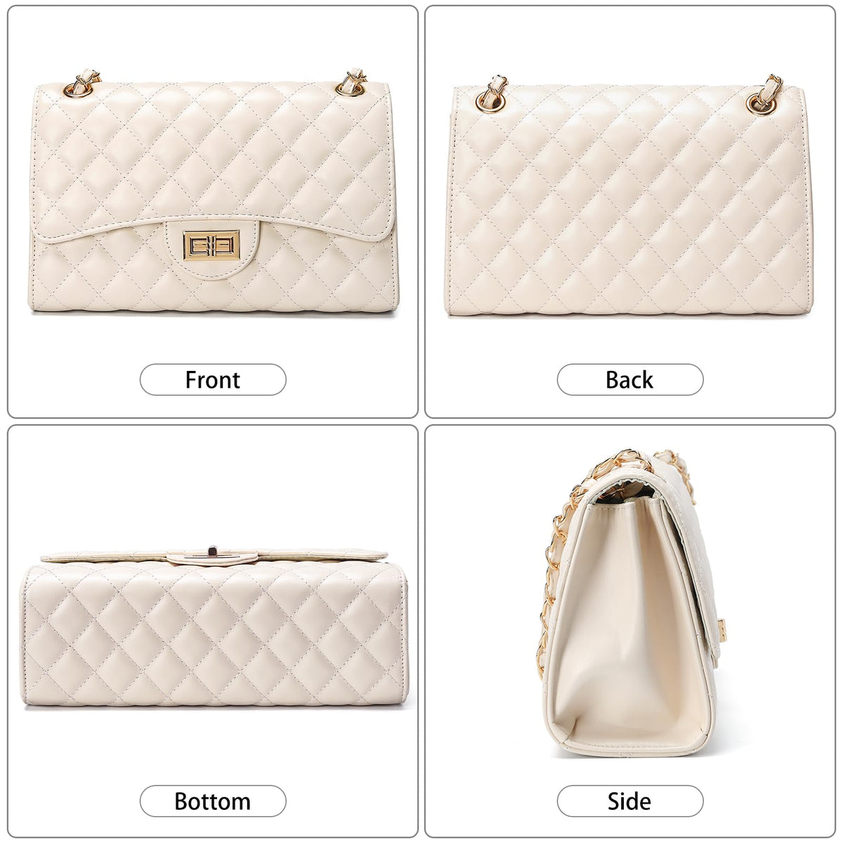 Quilted Leather Crossbody Bags for Women Trendy Ladies Shoulder Purse Satchel HandBag with Chain Strap