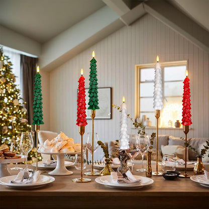 Green Christmas Tree Flameless Taper Candles Battery Operated Remote Timer