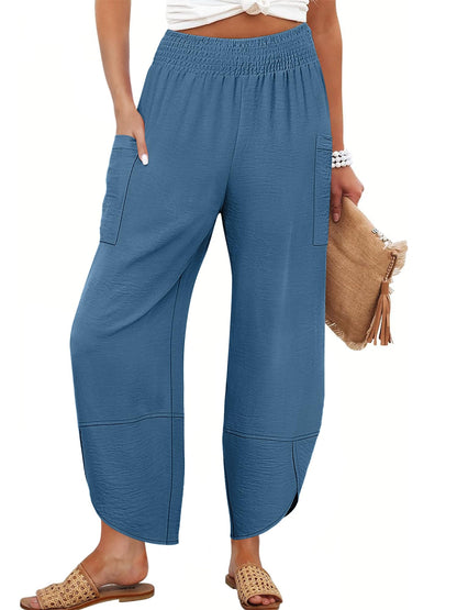 Anrabess Womens Wide Leg Palazzo Capri Pants Summer Casual High Waisted Barrel Lounge Flowy Cropped Beach Work Trousers