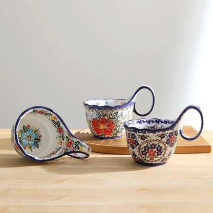 Alma Handpainted Microwavable Soup Bowl with Loop Handle 18.6Oz, Cereal Bowl with Handle
