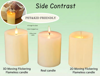 Glass Flameless Pillar Candles Flickering with Remote Timer, Battery Operated LED