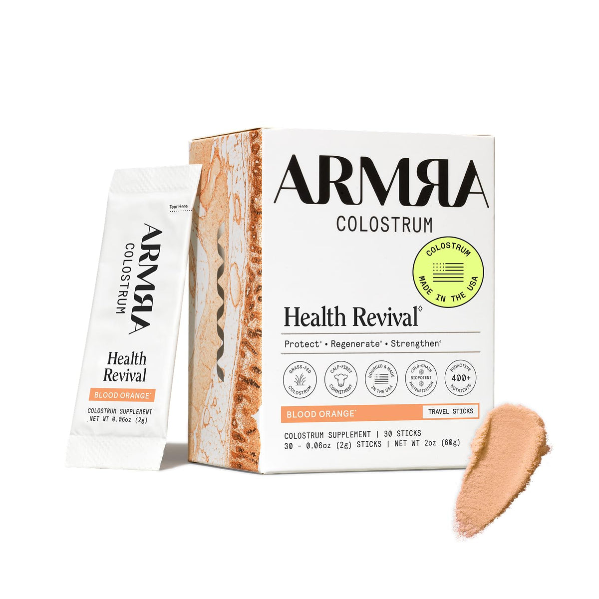 Armra Colostrum Powder | Blood Orange | Gut Health & Bloating | Skin & Hair | Immunity | Keto, Gluten & Fat-Free | 30 Servings