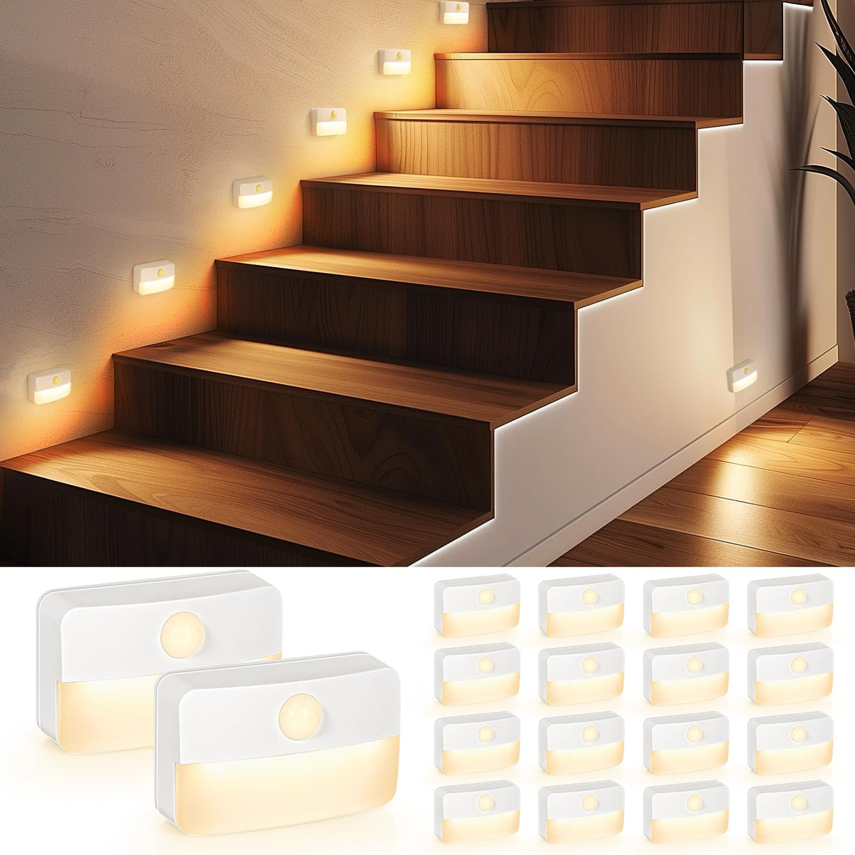 Guankai 8 Pack Motion Sensor Stair Light for Indoor, Battery Operated