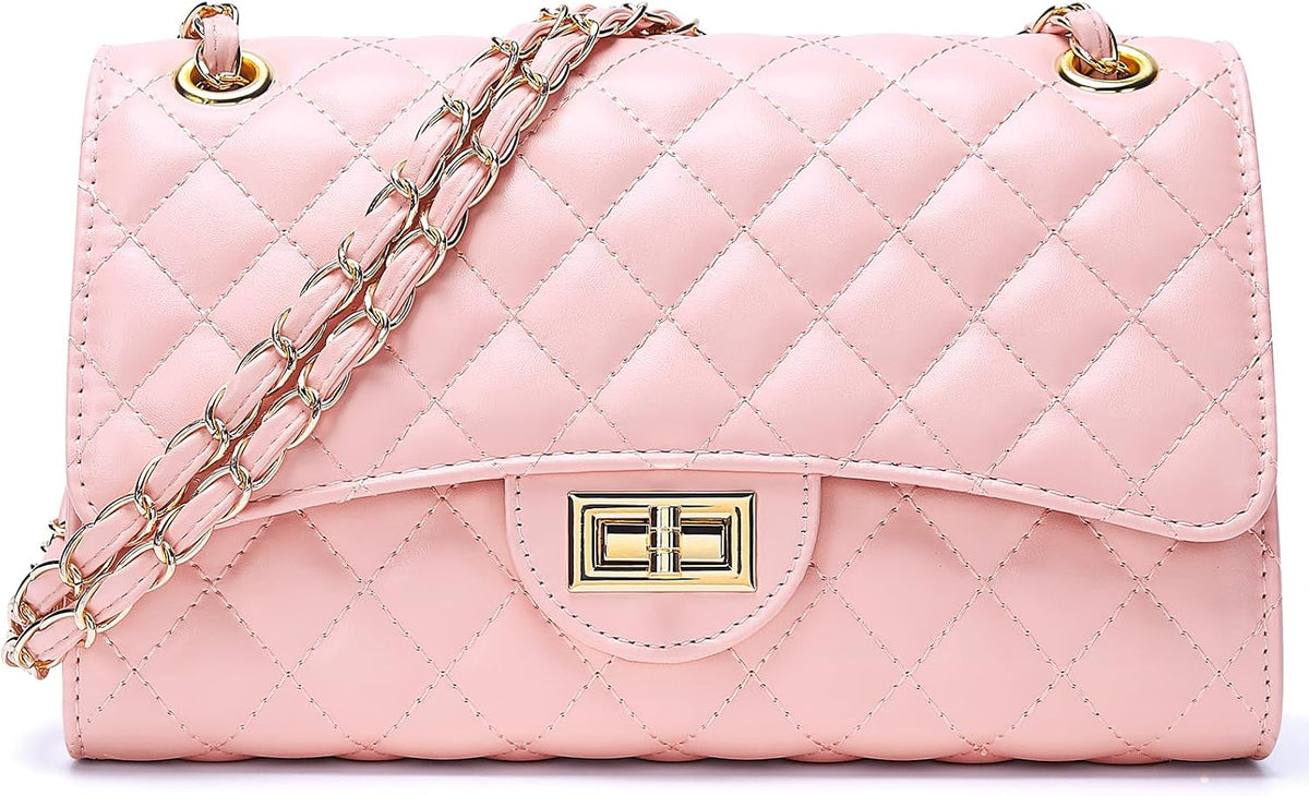 Quilted Leather Crossbody Bags for Women Trendy Ladies Shoulder Purse Satchel HandBag with Chain Strap
