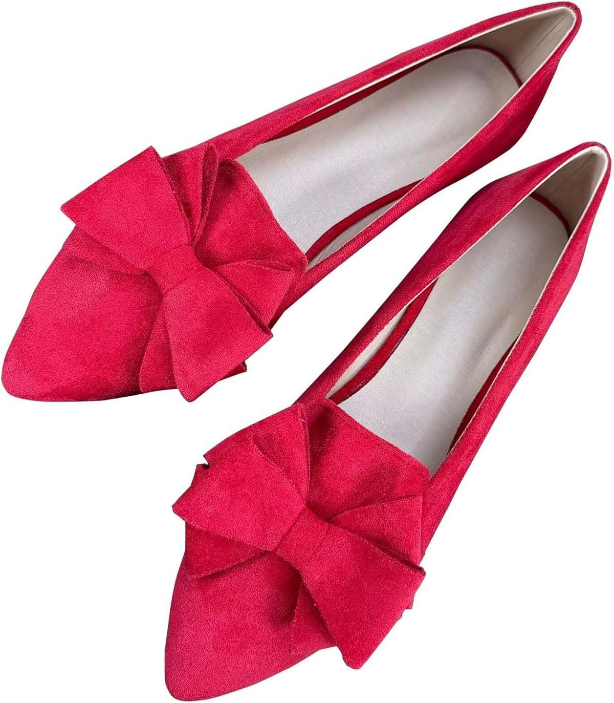 Stunner Womens Suede Bowknot Ballet Flats Pointed Toe Soft Dress Shoes