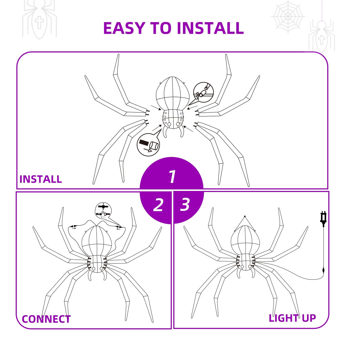Halloween Decorations Outside Giant Spider - Hoyechi Outdoor Halloween Decor Lighted Spider 4.2Ft, Light Up Spider with 90 LED Lights, Ground Stakes, for Front Yard Porch Gardens Lawns Party