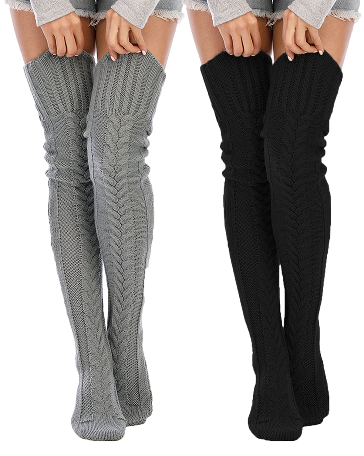 Leoparts Women's Cable Knit Thigh High Socks Over Knee Leg Warmer Stockings